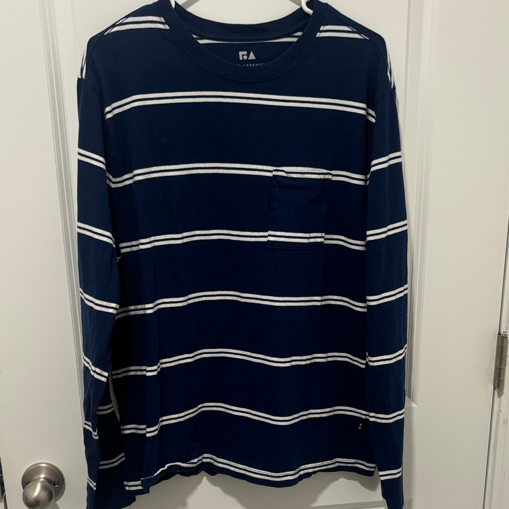 Striped Navy Blue Long Sleeve Pocket Tee